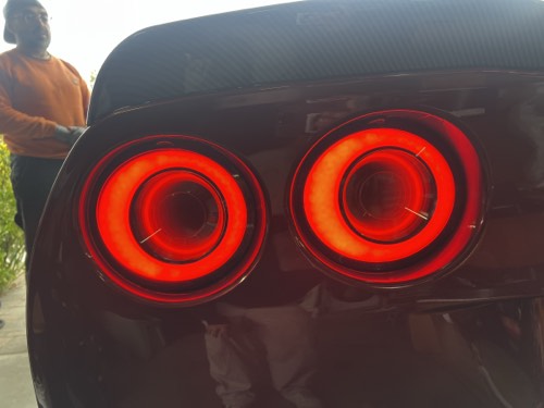 Taillight detail on the candy burgundy Corvette Z06